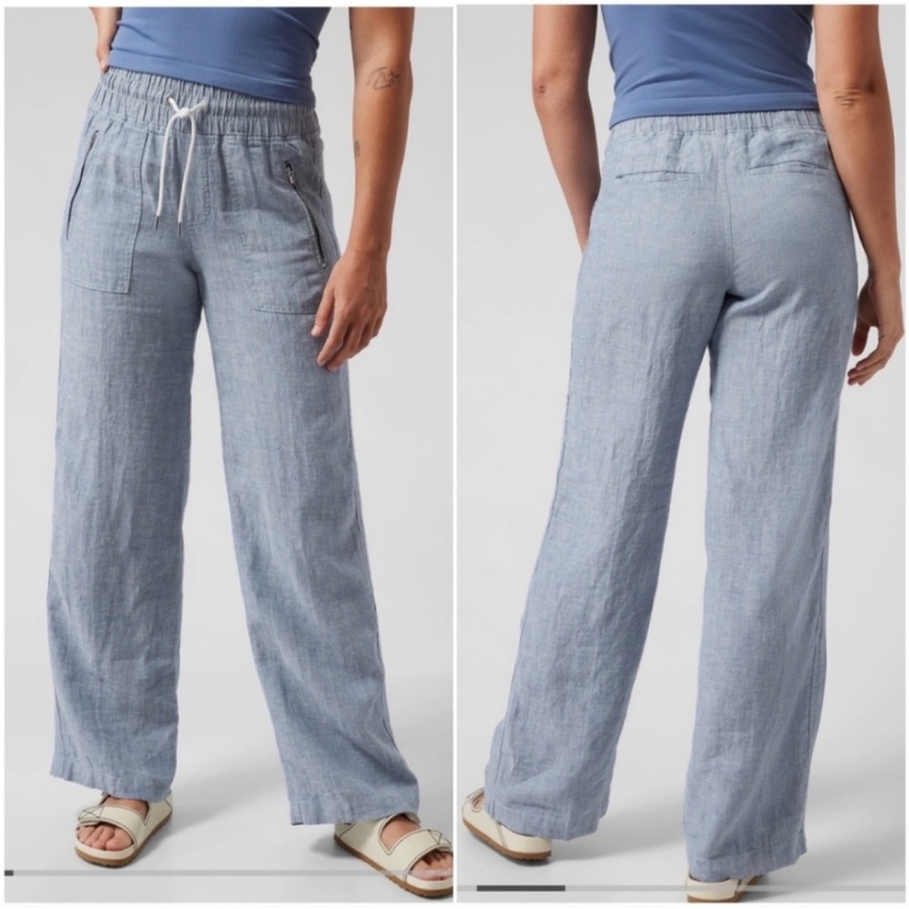 Athleta Cabo Linen Wide Leg Pant in Chambray Blue - Size 8